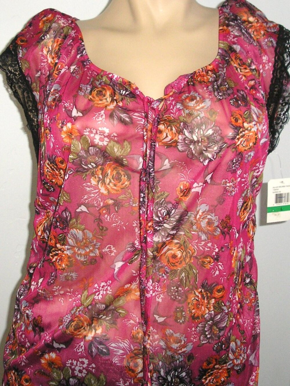 Self Esteem Sheer Floral Top, Size Large NEW NWT